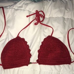 Red crochet swimsuit top